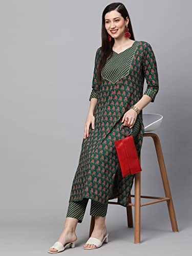 Image of ANNI DESIGNER Women's Cotton Blend Printed Straight Kurta With Pant