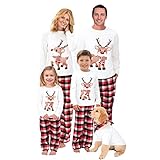 Christmas Clothes for Family Christmas Matching Outfits Elk Classic Plaid Xmas Clothes Soft Outfit T-Shirt Trouser Pant Set(#311, Dad, L)