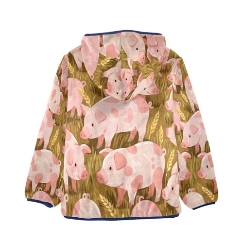 Pigs in Wheat Field Pattern Toddler Fleece Jacket Girl Boys Hooded Fleece Jacket Coat Warm Outwear Zip-up 3-10T2