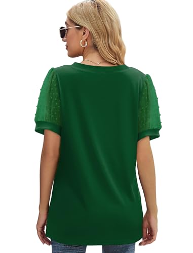 Image of Aokosor Womens Summer Tops V Neck T Shirts Swiss Dot Puff Sleeve Tops Loose Casual Tshirts
