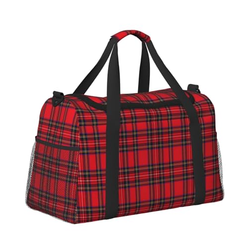 Royal Stewart Tartan Red Black Plaid Lightweight Travel Duffle Bag – Spacious Overnight Bag With Mesh Side Pockets, Adjustable Strap & Reinforced Design2