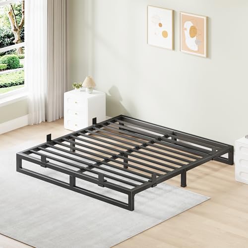 Image of 6 Inch Metal Full Size Bed Frame with Steel Support, Noise-Free | Easy Assembly, Underbed Storage, U-Shaped Groove, 6 Mattress Baffles, No Box Spring Needed, Rubber Pads, Squeak Free, Black