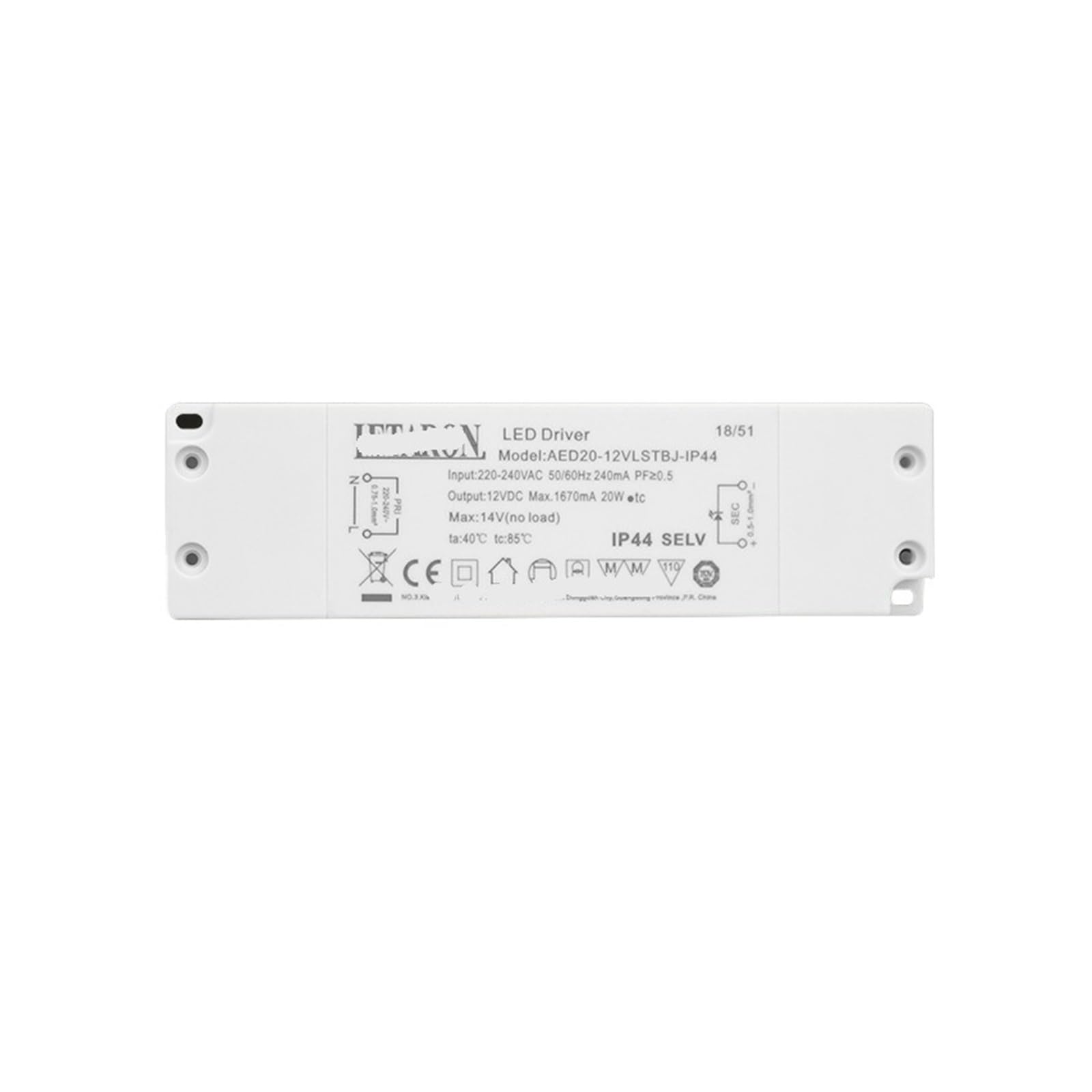 Miroir de salle de bain connecté avec alimentation LED 12V 20W ultra-mince étanche IP44