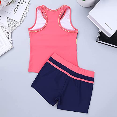 Kids Girls Two-Piece Swimsuits Sleeveless Swim Tops with Boyshorts Athletic Tankini Outfit Set Swimwear3