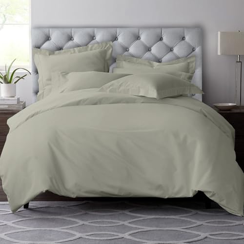 Pizuna Pure Combed Cotton Duvet Cover Set King Size Silver, 600 Thread Count 100% Long Staple Cotton King Size Duvet Cover 230x220cm, Sateen Quilt Cover with Button Closure (King Duvet Cover)