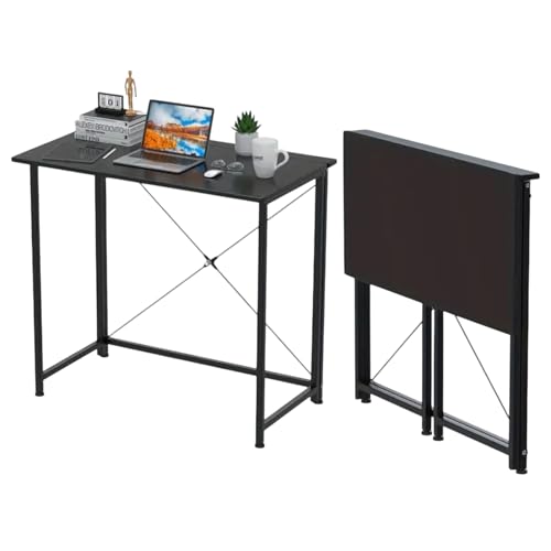 Mi Ko Mi Ka Oferta Mesa Escritorio Plegable, Mesa Ordenador, Compacto sin ensamblaje, Mesa de Estudio para Casa Oficina, Escritorio para computadora Manualidades, Blanca Beige Negra (MESA-8045-NEGRO)