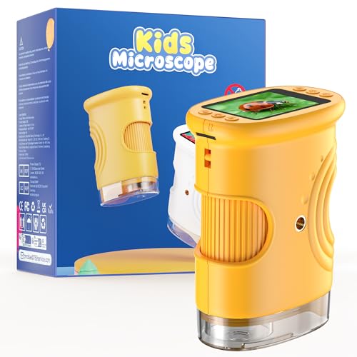 1000X Digital Mikroskop für Kinder Lupe: Handy Taschenmikroskop mit 2.0" IPS Bildschirm & 8 LED Licht - Geschenk ab 3-6 6-12 Jährige - Mini Magnifying Glass - Kids Gartenspielzeug Gelb