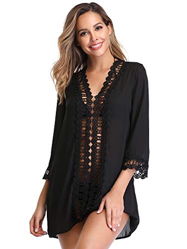 Miyang Women's Floral Lace Beach Bikini Swimwear Cover-Up, Black, Small(Us Size 4-8) #TOP2