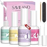 SAVILAND Dip Powder Liquid Set: 4 Pcs Nail Dip Liquid Set with Base Activator Top Coat and Brush Saver 15 ml/0.5 Fl.oz Dipping System Essentials No Curing Home Use DIY Salon Art