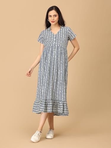 Image of The Mom Store Maternity and Nursing Dress | Pre and Post Pregnancy Dress | Zipper /Button Opening | Causal Wear | Trendy Stylish Dresses for New Moms