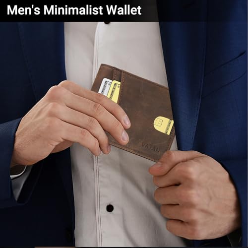 VATAN Wallet for Men, Mens Minimalist Wallet Credit Card Holder, Slim Leather Rfid 2 ID Window Large Capacity With Gift Box (CH Coffee)2