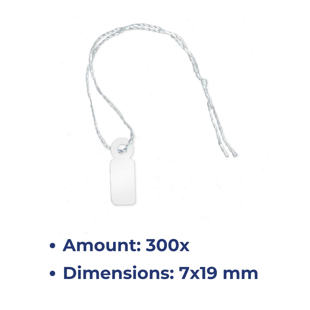 Pokornys - Segnaprezzi con filo (7x19mm) per abbigliamento, gioielli, accessori etc. - Etichette in cartoncino con filo di cotone (300)