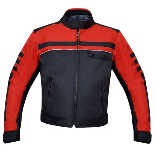 warrior gears Giacca impermeabile da moto per bambini, in tessuto, con protezioni protettive CE, giacche ad alta visibilità, giacche impermeabili per bambini da 5 a 16 anni, Nero e rosso, 13-14 Years