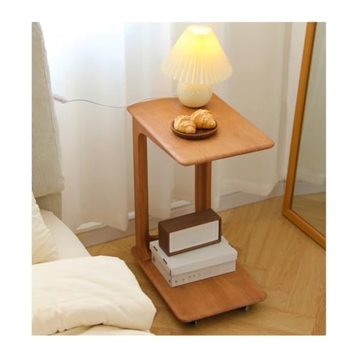 mesa auxiliar Mueble auxiliar de madera for sofá, mesa auxiliar móvil en forma de C, mini mesa de centro con ruedas, mesa de té de esquina cuadrada en forma de U for sala de estar pequeña dormitorio