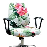 VIOKKO Office Chair Cover Stretchable Computer Desk Chair Seat Covers Anti-Dust Universal Split 2 Piece Rotating Swivel Chair Slipcover Protector (Tropical Flower & Leaves)