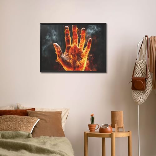 Toile murale encadrée noire anti-fade de feu pour embellir un mur blanc vide
