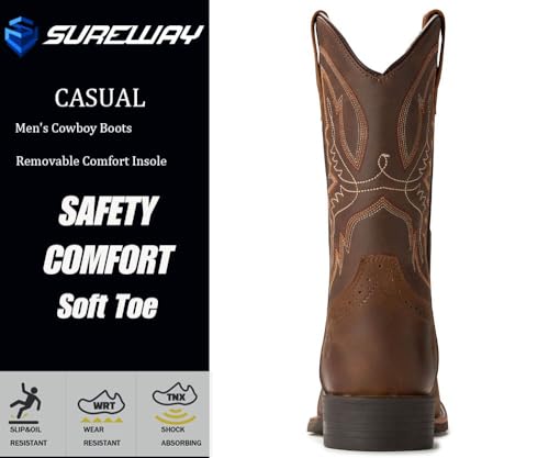 SUREWAY Western Boots For Men - Mens Square Toe Cowboy Boot,Oil/Slip Resistant,Durable Fashionable Classic Pull on 10 Inch Wellington Boots - Soft Toe Work Boots4