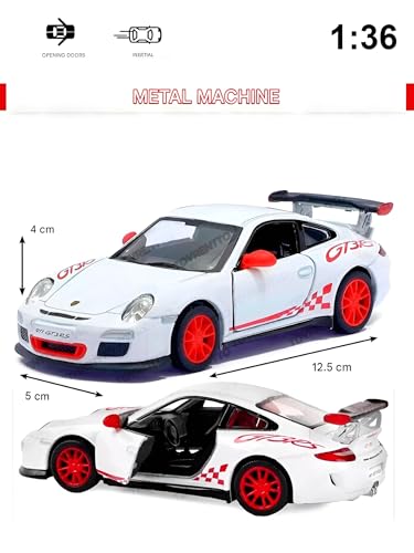 Image of 1:36 Porschee GT3 RS 2010 Alloy Sports Car Model - Diecast Metal Pull Back Toy with Openable Doors, Inertia Action, Collectible Car for Kids & Adults-White