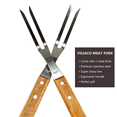 VOJACO Carving Fork, Meat Fork (2 Pack), 13 Inch Cooking Forks with Wooden Handle, Heavy Duty Stainless Steel BBQ Fork, Long Metal Chef Kitchen Forks for Barbecue, Serving, Cooking, Grilling, Roasting - Thumbnail 2