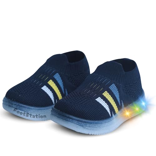 Image of Jugnu Toddler Boy's & Girl's LED Light-Up Shoes | Breathable Mesh First Walking Shoes with Soft Cushioned Insole & Stretchable Slipon Shoe for Infants & Kids (Age 18 Months to 5 Years)
