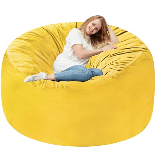 Homguava 6 FT Bean Bag Chair: 6' Bean Bags with Memory Foam Filled, Large Beanbag Chairs Soft Sofa with Dutch Velvet Cover-Mustard