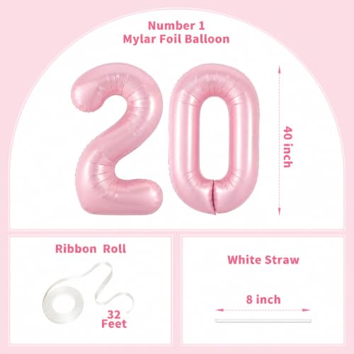 Image of Number Balloons Pink Party Balloon - Giant Number 20 Balloon, 40 Inch Large Balloon, Birthday Decorations for Women, Birthday Balloon for Anniversary Baby Shower Princess Party Decorations