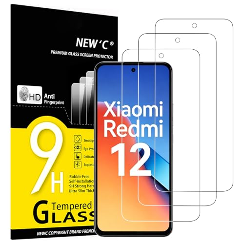 NEWC 3 Stück für Xiaomi Redmi 12 für Panzerglas (nicht kompatibles Redmi Note 12) Frei von Kratzern 9H Härte HD Displayschutzfolie 0.33mm Ultra-klar Ultrabeständig