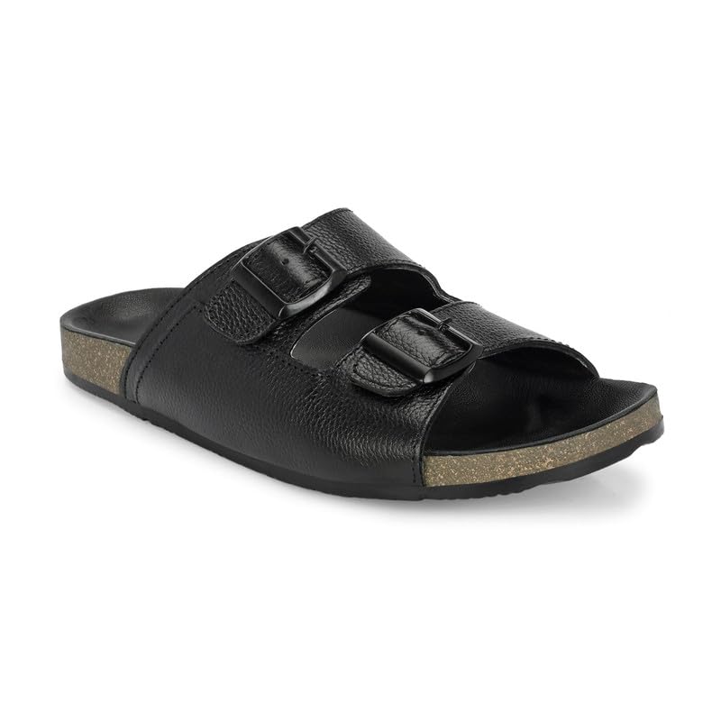 TrueYarn Genuine Leather Sandals For Men | Leather Slippers For Men | Anti-Skid | Stylish | Handmade | All Occasion Slippers | UK-9 (BLACK) (B0CQXMYS13) Amazon Price History, Amazon Price Tracker