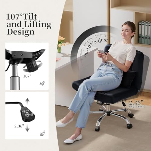 Image of Velvet Criss Cross Desk Chair with Wheels, Luxury Cross Legged Office Office, Swivel Wide Seat Vanity Chair, Armless Adjustable Height Gaming Chair Gift, Dusty (1, Deep Black)