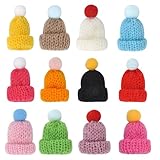 KQDRAVINE 40 Stück Mini Mützen Gewebte Mütze, Weihnachtsmützen Wichtel Mütze, Sorgenwürmchen Zubehör Glückswürmchen Zubehör, Hut Puppenmütze für DIY-Party & Flaschenmütze Weihnachten