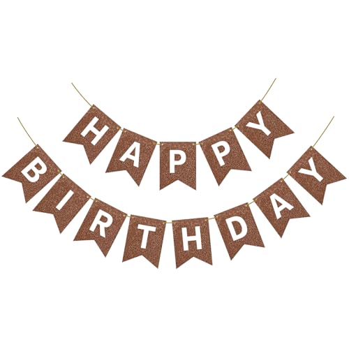 Image of Hooqict Happy Birthday Banner Brown Birthday Party Decorations Backdrop for Kids Adults Celebrations Brown Chocolate Party Banner Sign Wall Porch Door Hanging Garland