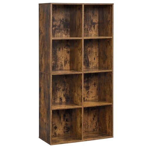 VASAGLE Bücherschrank, Bücherregal, mit 8 Fächern, Büroregal, Würfelregal, Standregal, für Wohnzimmer, Schlafzimmer, Büro, Kinderzimmer, vintagebraun LBC024T01