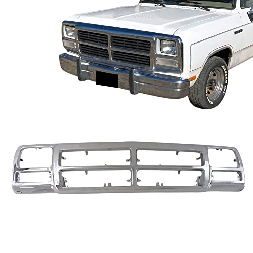 Titanium Plus Autoparts New Front Chrome Grille Compatible with 91 92 93 DODGE D150 RAM Charger SUV (Partslink Number CH1200137 55026080)