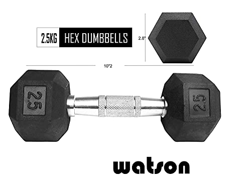 Image of Watson Solid Steel Rubber Coated Hex Dumbbell Set, 2.5 Kg Single Piece Home Gym Dumbbell Weight Set For Men & Women, Home Gym Equipment (Single Piece)