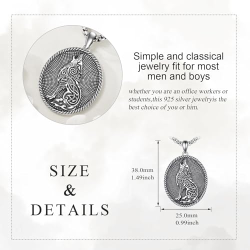 KQF Viking Nordic Necklace 925 Sterling Silver Celtic Wolf/Eagle/Elk/Horse/Raven/Bear Paw Valknut Pendant Norse Jewelry Gift for Men Women4