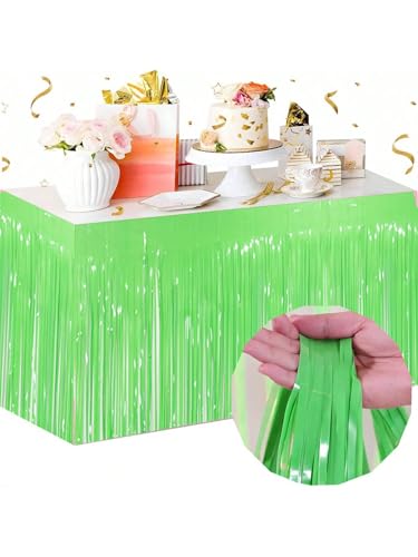 Namzi Set of 5 Light Green 29x108 Inch (9 Feet Long) Metallic Foil Fringe Table Skirt, Tinsel Disposable Skirting for Parade Floats Trailer, Mardi Gras Party, Birthday, Baby Shower, Wedding
