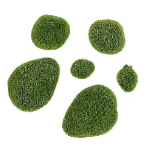 GRIRIW 6pcs Artificial Flocking Moss Blocks Moss Covered Stones for Terrarium Bonsai Pot Decor