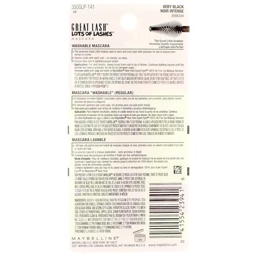 Image of Myb Masc Grt Lsh Lots Vry Size .43 O Maybelline Great Lash Mascara Lots Of Lashes Washable Very Black