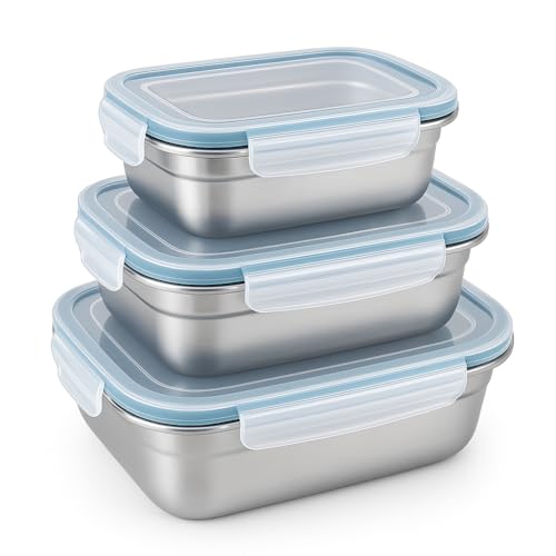 HAPARANDA Brotdose Edelstahl 3er Set – Auslaufsichere Lunchboxen mit Deckel, BPA-frei & Spülmaschinenfest, Bento Boxen in verschiedenen Größen für Kinder, Schule, Arbeit & Meal Prep