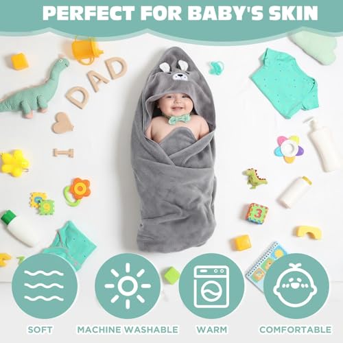 Image of SmoothNovelty 6 Pack Baby Hooded Towels Infants and Toddlers Coral Fleece Baby Bath Towels 31.5 x 31.5 Inch Absorbent Cute Soft Newborn Bath Essentials Gifts for Boys & Girls(Multicolor,Cute)