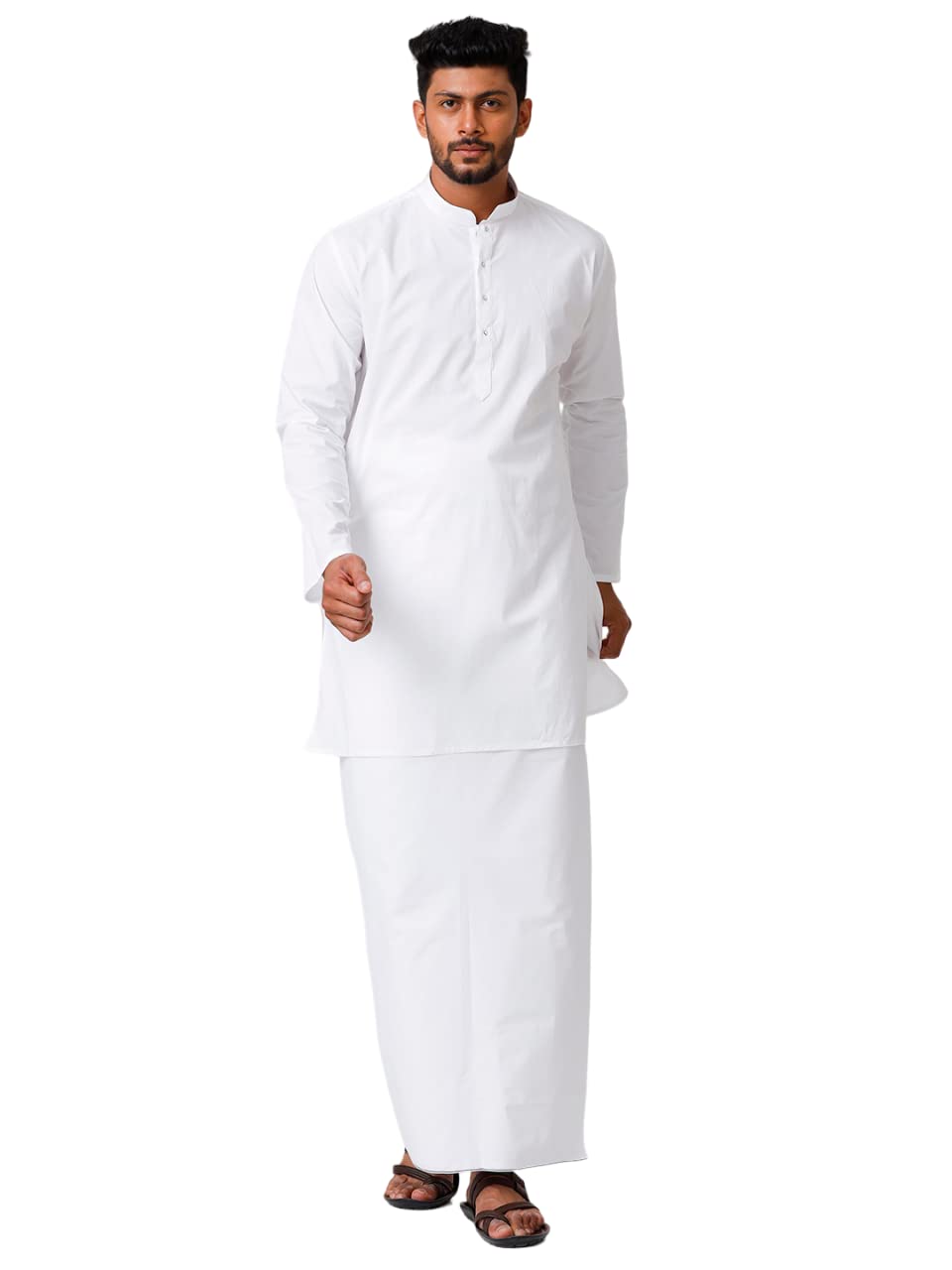 ramraj cotton Ramraj Men Mandarin Cotton Kurta & Dhoti-picture-35
