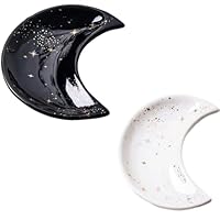 Fabselection Modern Ceramic Moon-Shaped Jewelry Dish Tray, Decorative Mini Display for Dressing and Dining Tables