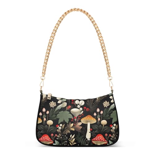 Clutch Shoulder Bags Tote Evening Purse Handbags for Women Mushroom Forest Plants Hobo Bags with Zipper Closure