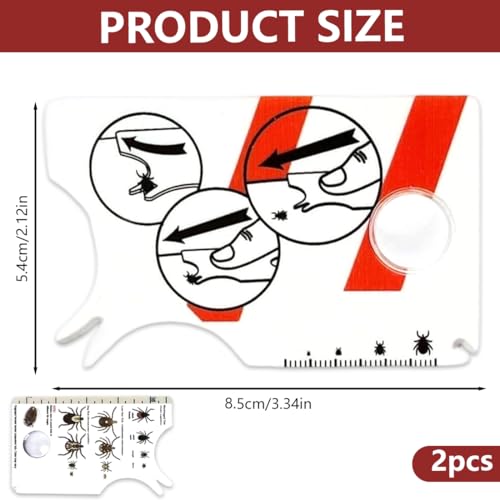 OUDQFCJ 2 Stück Zeckenkarte mit Lupe, Schnell und sanft Zecken vom Haustier oder Menschen entfernen für Menschen