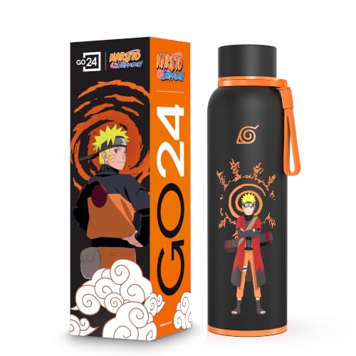 Image of Water Bottle 1 LTR Stainless Steel | Hot & Cold Flask | ISI Certified Steel Bottle| Three Layer Insulation | Leakproof | Home, Office | 2-Year Warranty | Naruto 1000 | Black-Orange - Naruto Sage