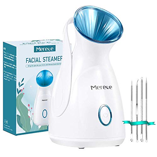 Facial Steamer Face Steamer  Nano Ionic Face Steamer for facial 100ml Home Facial Humidifier for Face Sauna Spa Sinuses Moisturizing Cleaning Pores, Facial Spa with Skin Kit and Hair Band (Blue)