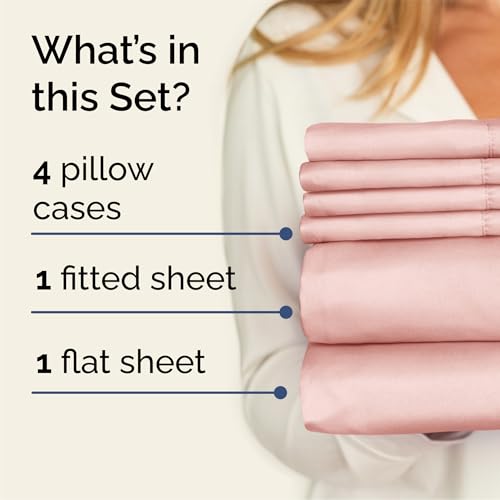 Image of Queen 6 Piece Bed Sheet Set - Soft, Breathable & Cooling Sheets - Baby Pink | Ultra-Soft Hotel Luxury Bedding Set w / 8-16 Inch Deep Pockets, 1 Flat & 1 Fitted Sheet & 4 Pillowcases, Wrinkle & Fade Free