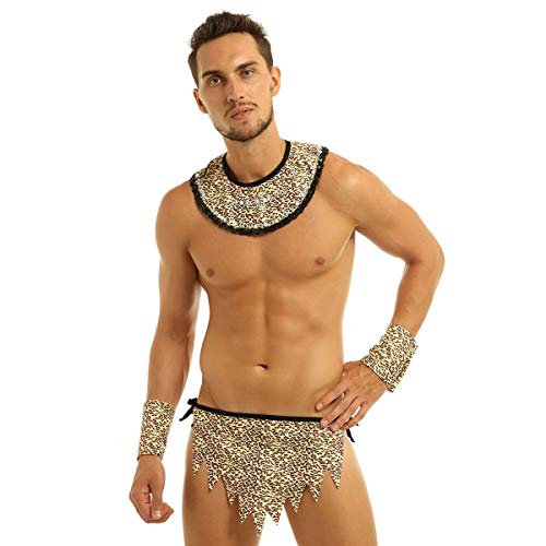 ranrann Herren Wilde Unterwäsche Set Kragen Lendenschurz Armbänder mit Leopard Muster Höhlenmensch Cosplay Dessous Leopard Large Cover