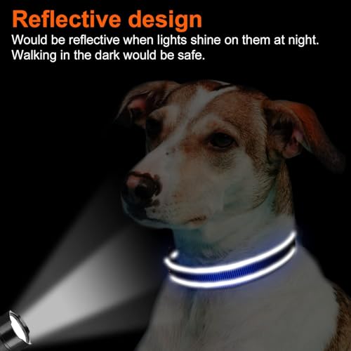 Image of Joytale Reflective Dog Collar, Soft Neoprene Padded, Metal D-Ring, Nylon Pet Collar Adjustable for Medium Dogs, Navy Blue, M