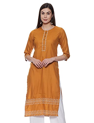 Image of Shiv Textiles Women's Cotton Regular Fit Fashion Kurti (Nikall Gold M)